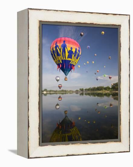 Hot Air Balloons Reflected in Prospect Lake, Colorado Springs, Colorado, USA-Don Grall-Framed Premier Image Canvas