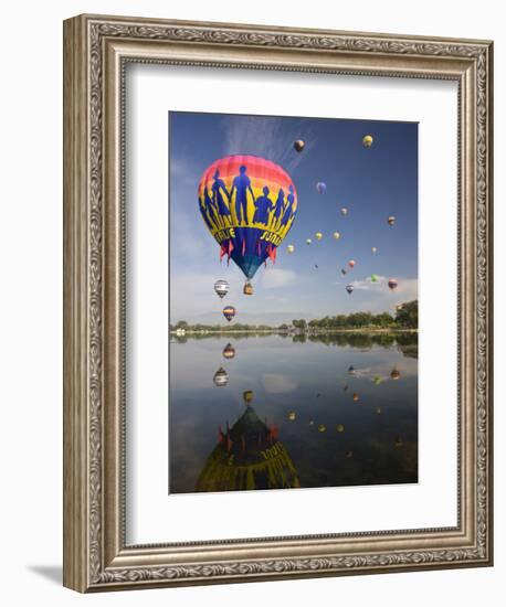 Hot Air Balloons Reflected in Prospect Lake, Colorado Springs, Colorado, USA-Don Grall-Framed Photographic Print