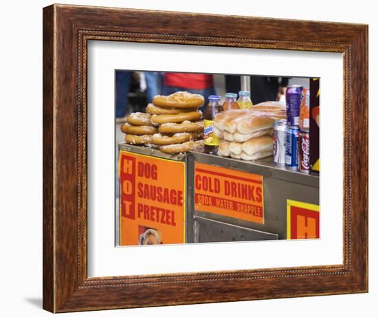 Hot Dog and Pretzel Stand, Manhattan, New York City, New York, USA-Amanda Hall-Framed Photographic Print