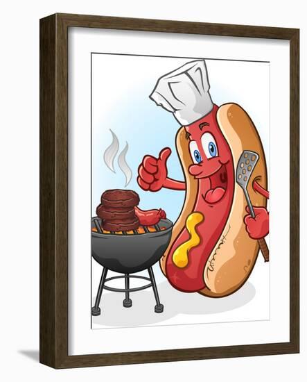 Hot Dog Chef Cartoon Grilling Burgers-Tony Oshlick-Framed Art Print