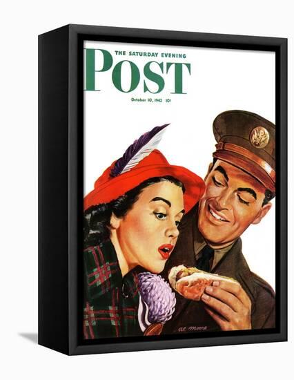 "Hot Dog for a Hot Date," Saturday Evening Post Cover, October 10, 1942-Al Moore-Framed Premier Image Canvas