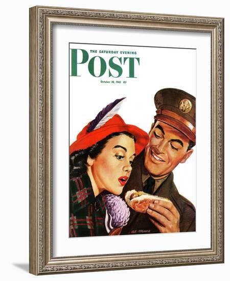 "Hot Dog for a Hot Date," Saturday Evening Post Cover, October 10, 1942-Al Moore-Framed Giclee Print