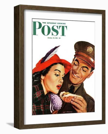 "Hot Dog for a Hot Date," Saturday Evening Post Cover, October 10, 1942-Al Moore-Framed Giclee Print