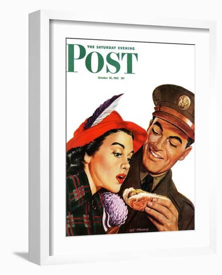 "Hot Dog for a Hot Date," Saturday Evening Post Cover, October 10, 1942-Al Moore-Framed Giclee Print