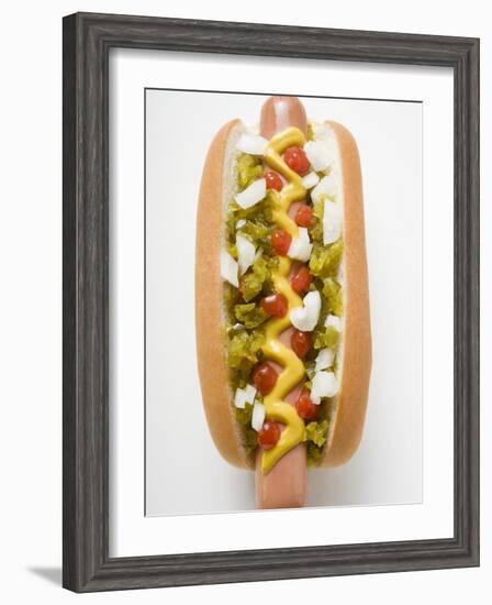 Hot Dog with Relish, Mustard, Ketchup and Onions-null-Framed Photographic Print