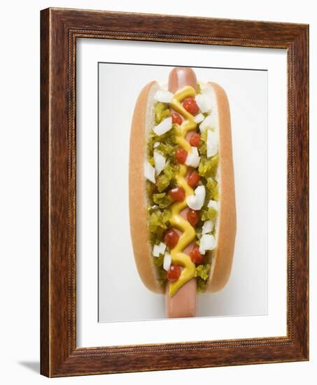 Hot Dog with Relish, Mustard, Ketchup and Onions-null-Framed Photographic Print