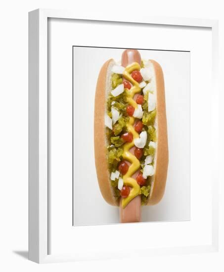 Hot Dog with Relish, Mustard, Ketchup and Onions-null-Framed Photographic Print