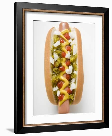 Hot Dog with Relish, Mustard, Ketchup and Onions-null-Framed Photographic Print