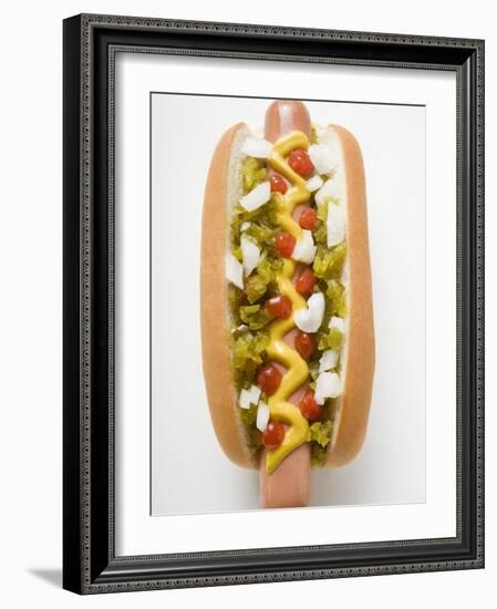 Hot Dog with Relish, Mustard, Ketchup and Onions-null-Framed Photographic Print