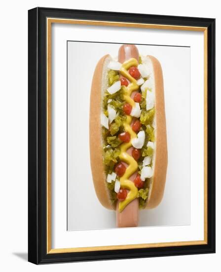 Hot Dog with Relish, Mustard, Ketchup and Onions-null-Framed Photographic Print