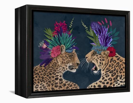 Hot House Leopards, Pair, Dark-Fab Funky-Framed Stretched Canvas