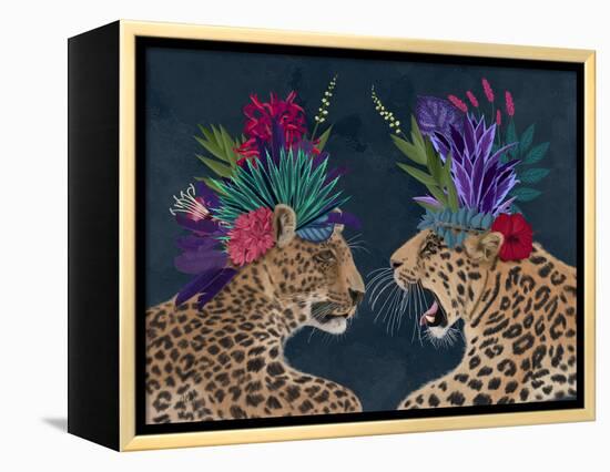 Hot House Leopards, Pair, Dark-Fab Funky-Framed Stretched Canvas