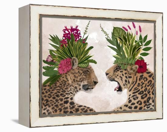 Hot House Leopards, Pair, Pink Green-Fab Funky-Framed Stretched Canvas