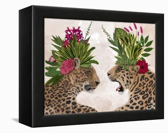 Hot House Leopards, Pair, Pink Green-Fab Funky-Framed Stretched Canvas