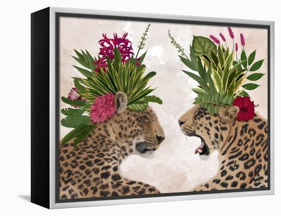 Hot House Leopards, Pair, Pink Green-Fab Funky-Framed Stretched Canvas