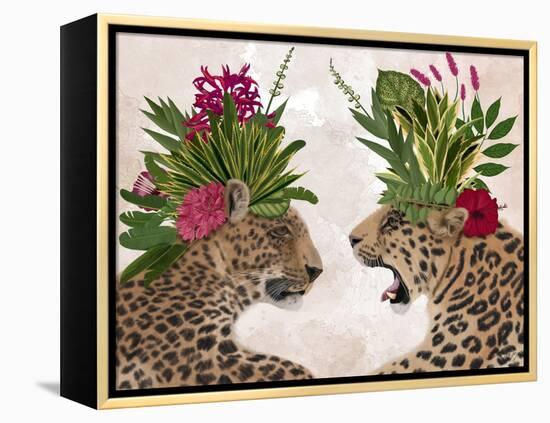 Hot House Leopards, Pair, Pink Green-Fab Funky-Framed Stretched Canvas