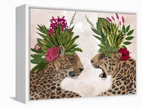 Hot House Leopards, Pair, Pink Green-Fab Funky-Framed Stretched Canvas