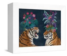 Hot House Tigers, Pair, Dark-Fab Funky-Framed Stretched Canvas