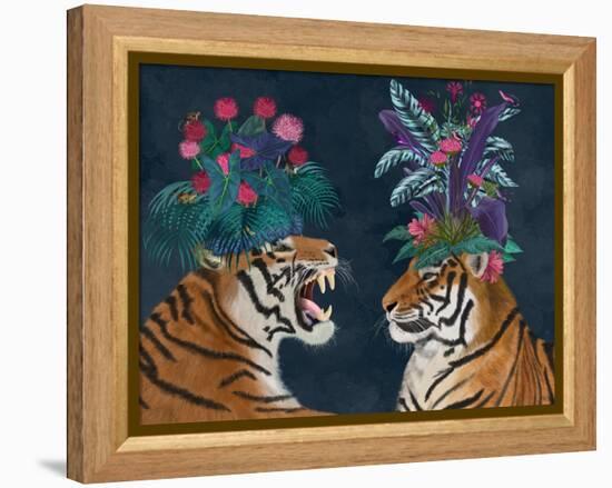 Hot House Tigers, Pair, Dark-Fab Funky-Framed Stretched Canvas