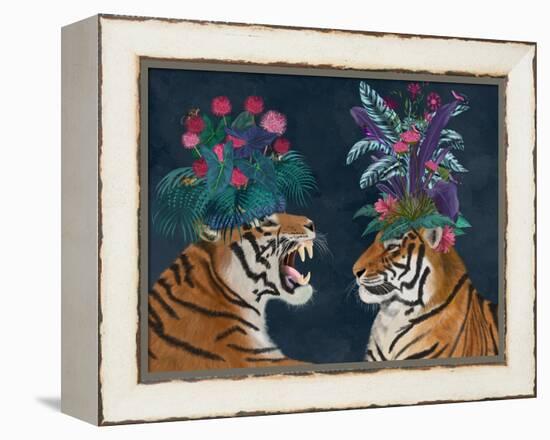 Hot House Tigers, Pair, Dark-Fab Funky-Framed Stretched Canvas