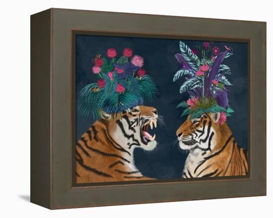 Hot House Tigers, Pair, Dark-Fab Funky-Framed Stretched Canvas