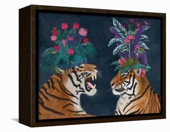 Hot House Tigers, Pair, Dark-Fab Funky-Framed Stretched Canvas