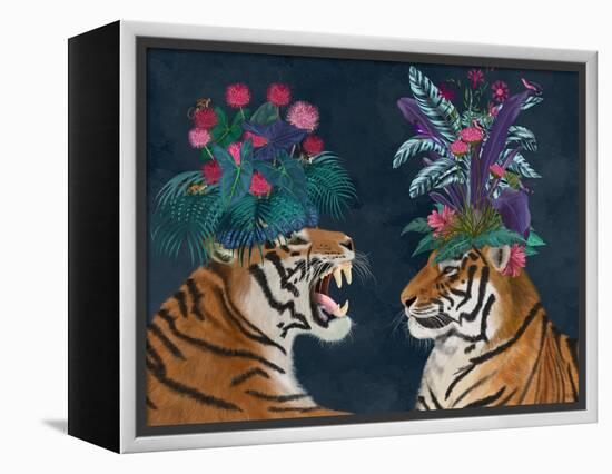 Hot House Tigers, Pair, Dark-Fab Funky-Framed Stretched Canvas