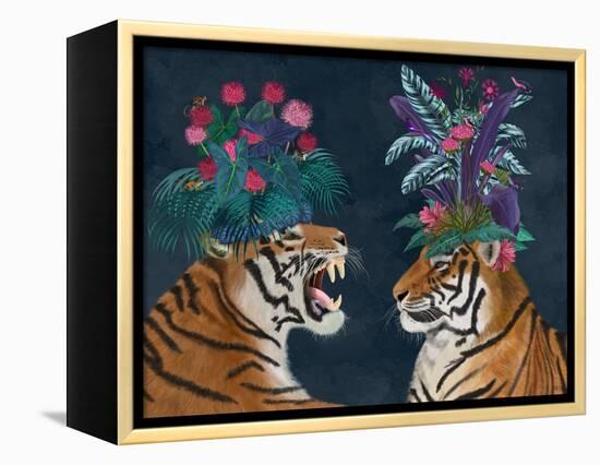 Hot House Tigers, Pair, Dark-Fab Funky-Framed Stretched Canvas