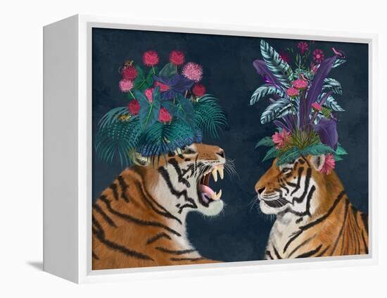 Hot House Tigers, Pair, Dark-Fab Funky-Framed Stretched Canvas