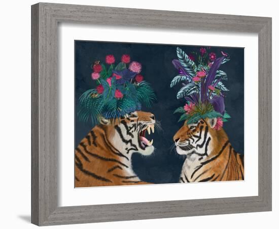 Hot House Tigers, Pair, Dark-Fab Funky-Framed Art Print