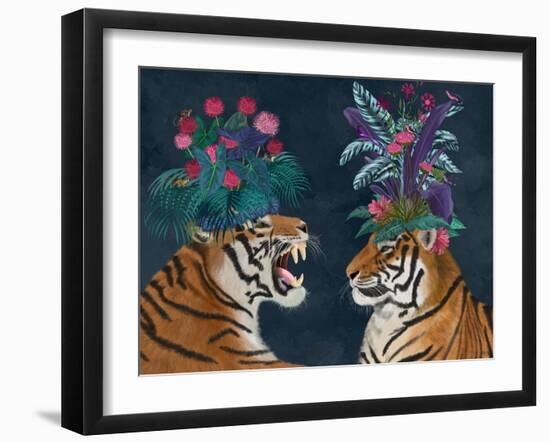 Hot House Tigers, Pair, Dark-Fab Funky-Framed Art Print