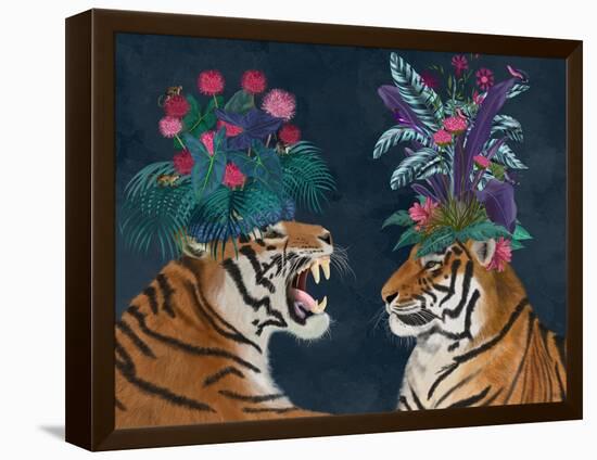 Hot House Tigers, Pair, Dark-Fab Funky-Framed Stretched Canvas