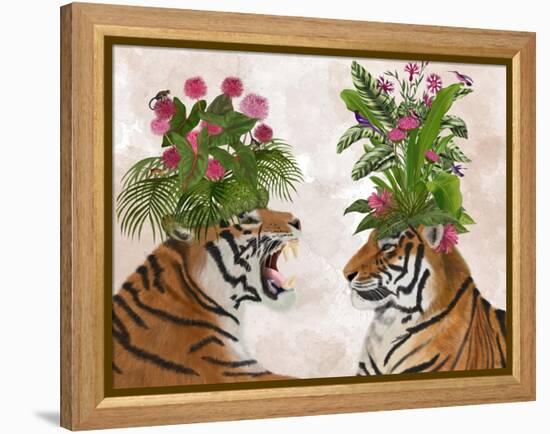 Hot House Tigers, Pair, Pink Green-Fab Funky-Framed Stretched Canvas
