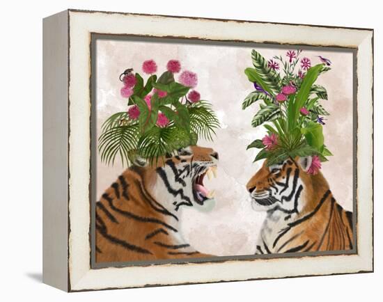 Hot House Tigers, Pair, Pink Green-Fab Funky-Framed Stretched Canvas
