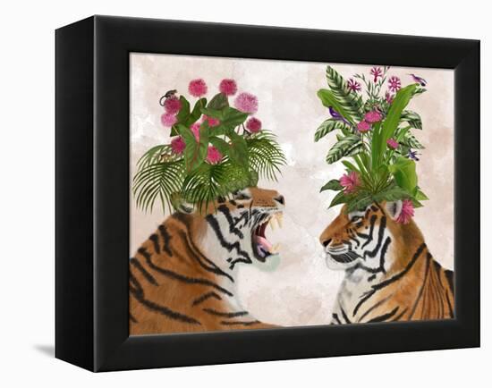 Hot House Tigers, Pair, Pink Green-Fab Funky-Framed Stretched Canvas