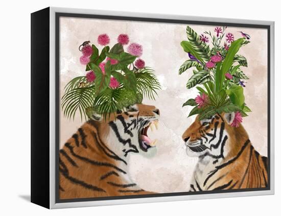 Hot House Tigers, Pair, Pink Green-Fab Funky-Framed Stretched Canvas