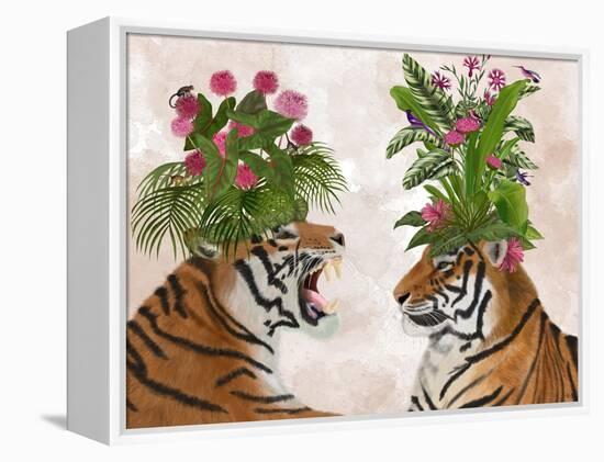 Hot House Tigers, Pair, Pink Green-Fab Funky-Framed Stretched Canvas