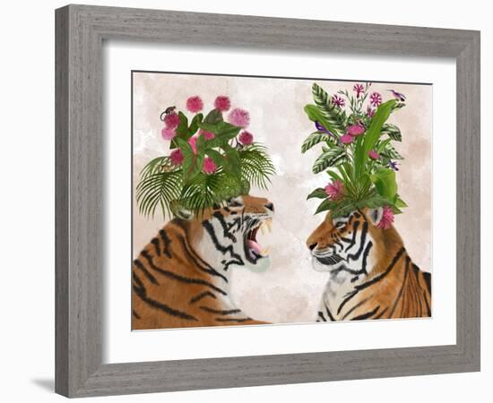 Hot House Tigers, Pair, Pink Green-Fab Funky-Framed Art Print