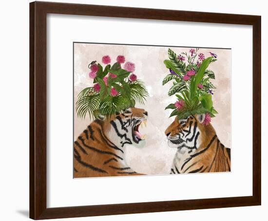 Hot House Tigers, Pair, Pink Green-Fab Funky-Framed Art Print