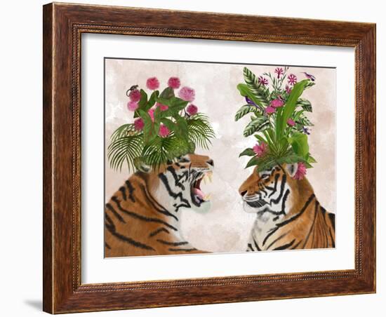 Hot House Tigers, Pair, Pink Green-Fab Funky-Framed Art Print