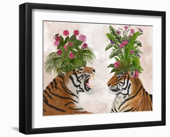 Hot House Tigers, Pair, Pink Green-Fab Funky-Framed Art Print