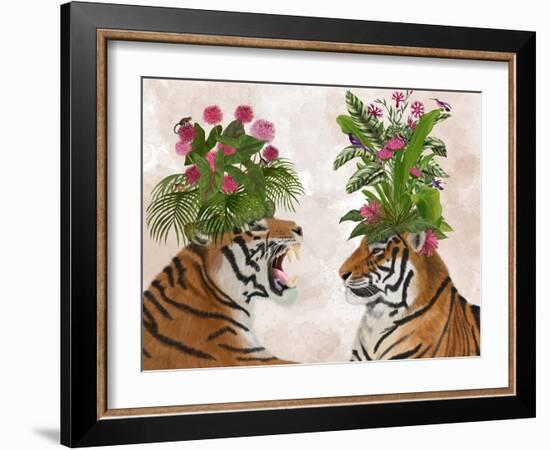 Hot House Tigers, Pair, Pink Green-Fab Funky-Framed Art Print