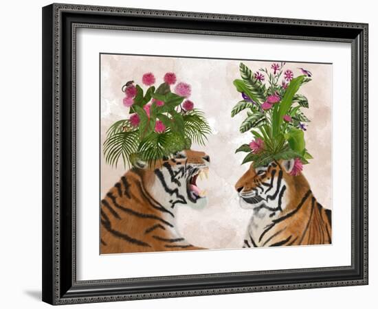 Hot House Tigers, Pair, Pink Green-Fab Funky-Framed Art Print