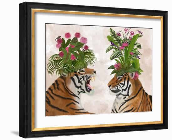 Hot House Tigers, Pair, Pink Green-Fab Funky-Framed Art Print