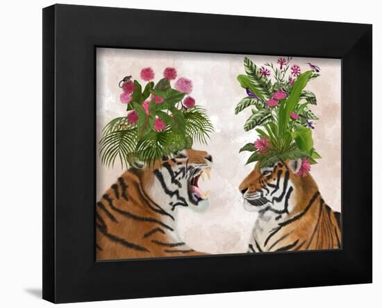 Hot House Tigers, Pair, Pink Green-Fab Funky-Framed Art Print