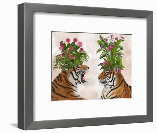 Hot House Tigers, Pair, Pink Green-Fab Funky-Framed Art Print