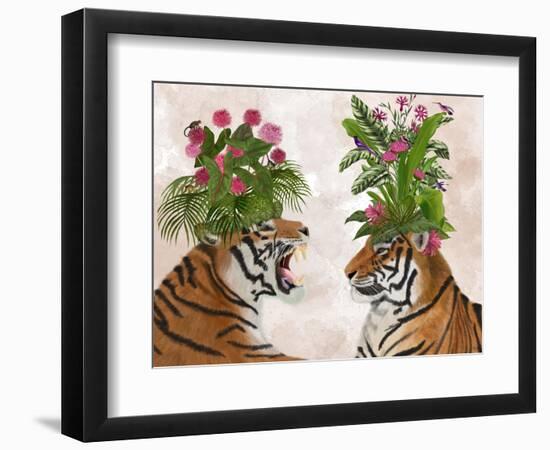 Hot House Tigers, Pair, Pink Green-Fab Funky-Framed Premium Giclee Print