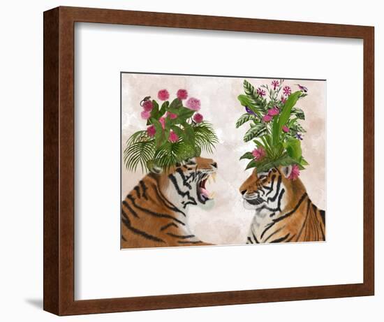 Hot House Tigers, Pair, Pink Green-Fab Funky-Framed Premium Giclee Print
