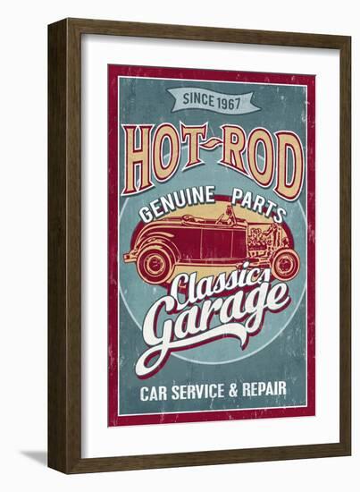 Hot Rod Garage - Classic Cars - Vintage Sign-Lantern Press-Framed Art Print