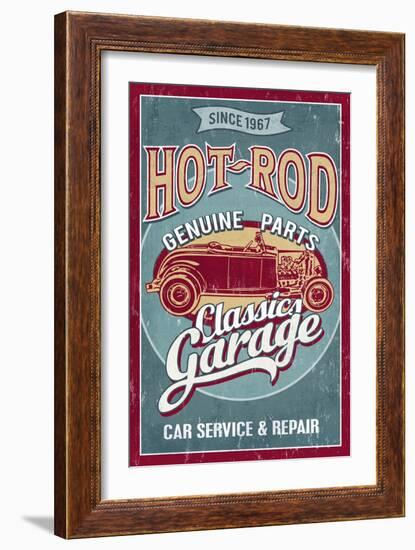 Hot Rod Garage - Classic Cars - Vintage Sign-Lantern Press-Framed Art Print